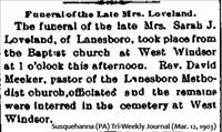Loveland, Mrs. Sarah (Funeral Notice)